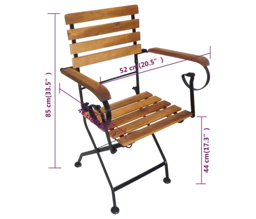 vidaXL Sillas de jardín plegables 4 uds madera maciza acacia y acero