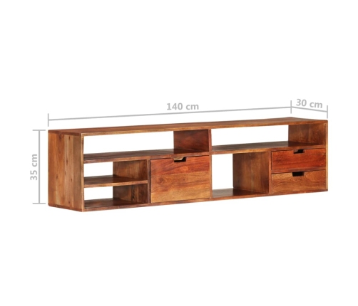 Mueble de TV de madera maciza de acacia 140x30x35 cm