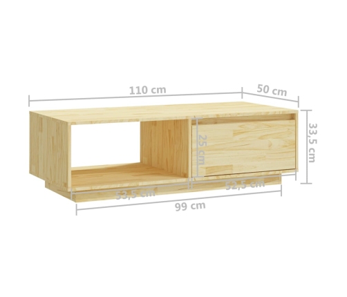 Mesa de centro de madera maciza de pino 110x50x33,5 cm