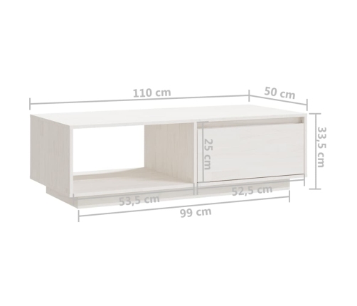 Mesa de centro de madera maciza de pino blanco 110x50x33,5 cm