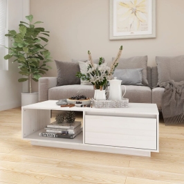 Mesa de centro de madera maciza de pino blanco 110x50x33,5 cm