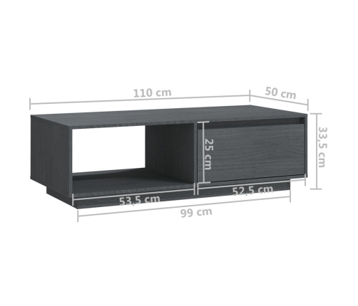 vidaXL Mesa de centro de madera maciza de pino gris 110x50x33,5 cm