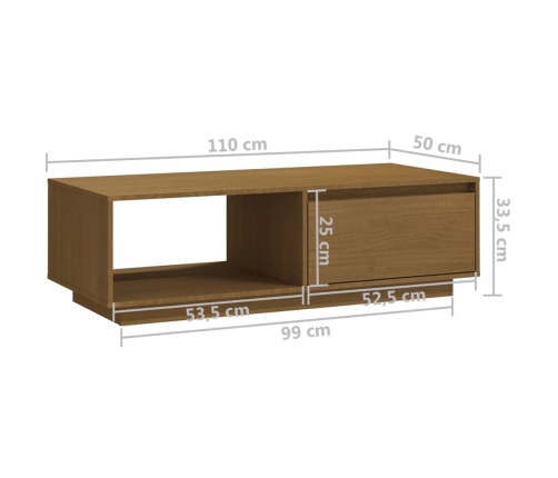 Mesa de centro de madera maciza pino marrón miel 110x50x33,5 cm