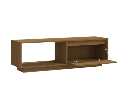 Mueble de TV de madera maciza pino marrón miel 110x30x33,5 cm