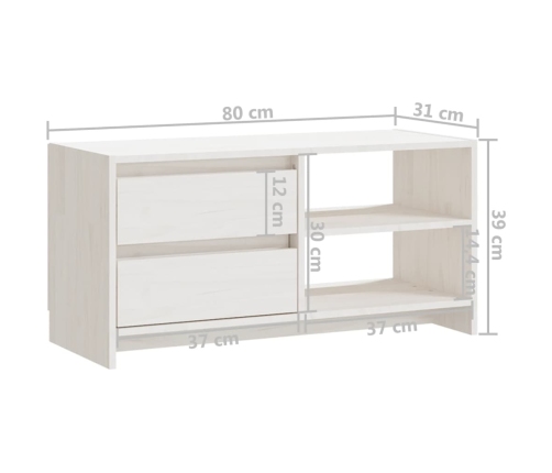 Mueble para TV de madera maciza de pino blanco 80x31x39 cm