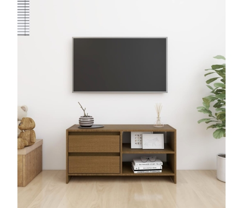 Mueble para TV de madera maciza pino marrón miel 80x31x39 cm