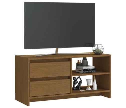 Mueble para TV de madera maciza pino marrón miel 80x31x39 cm