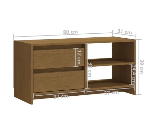 Mueble para TV de madera maciza pino marrón miel 80x31x39 cm