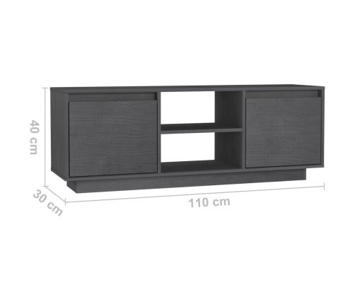 vidaXL Mueble de TV madera maciza de pino gris 110x30x40 cm