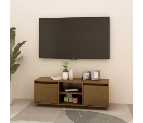 Mueble de TV de madera maciza pino marrón miel 110x30x40 cm