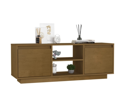 Mueble de TV de madera maciza pino marrón miel 110x30x40 cm