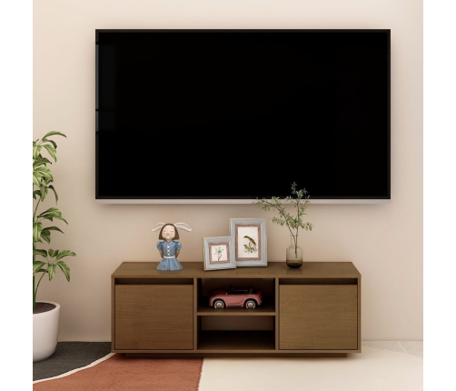 Mueble de TV de madera maciza pino marrón miel 110x30x40 cm