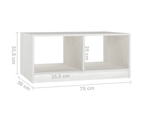 vidaXL Mesa de centro de madera maciza de pino blanco 75x50x33,5 cm