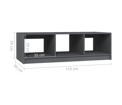 vidaXL Mesa de centro de madera maciza de pino gris 110x50x34 cm