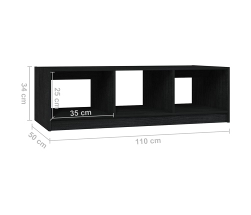 vidaXL Mesa de centro de madera maciza de pino negro 110x50x34 cm