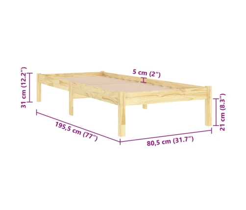 Estructura de cama individual pequeña sin colchón madera maciza