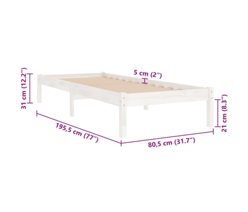 Estructura de cama individual pequeña sin colchón madera blanco