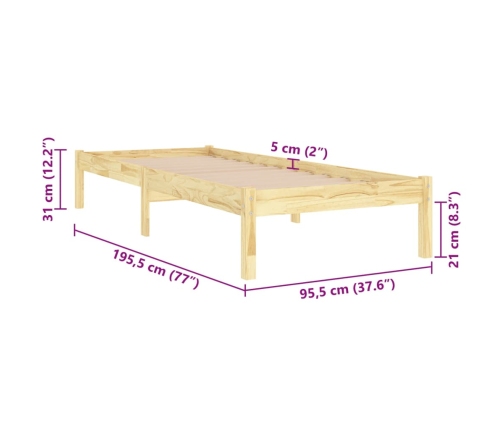 Estructura de cama individual sin colchón madera maciza