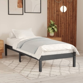 Estructura de cama individual madera maciza gris 90x190 cm