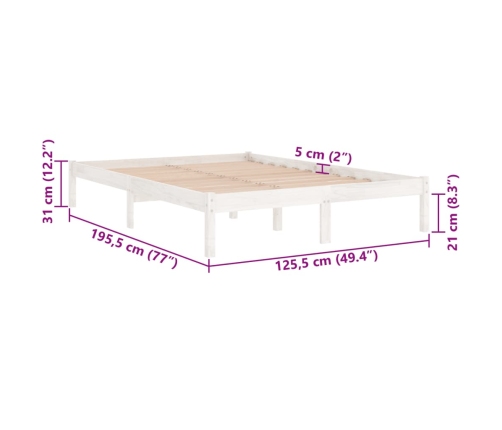 Estructura cama doble pequeña sin colchón madera maciza blanco