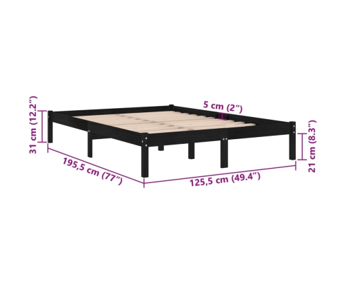 Estructura cama doble pequeña sin colchón madera maciza negro