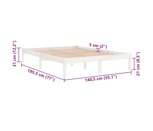 Estructura de cama doble sin colchón madera maciza blanco