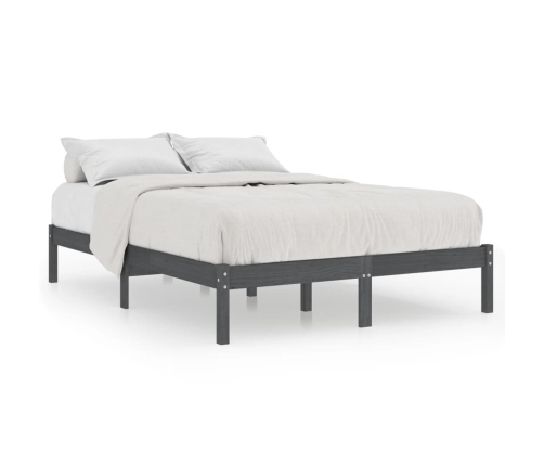 Estructura de cama doble sin colchón madera maciza gris