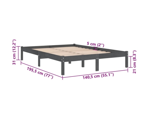 Estructura de cama doble sin colchón madera maciza gris