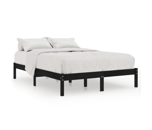 Estructura de cama doble sin colchón madera maciza negro