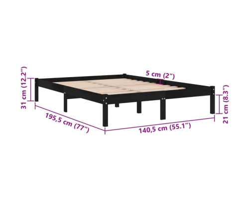 Estructura de cama doble sin colchón madera maciza negro