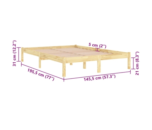 Estructura de cama sin colchón madera maciza 140x190 cm