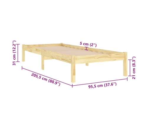 Estructura de cama sin colchón madera maciza 90x200 cm