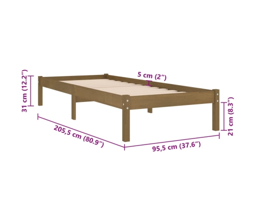 Estructura de cama madera maciza de pino marrón miel 90x200 cm