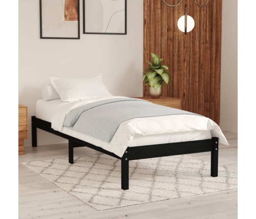 Estructura de cama de madera maciza de pino negra 90x200 cm