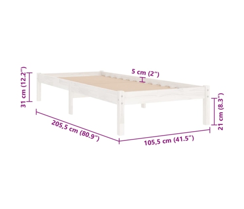 Estructura de cama sin colchón madera maciza blanco 100x200 cm