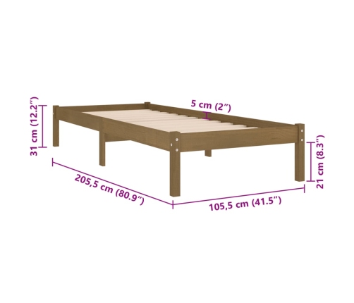 Estructura cama sin colchón madera maciza marrón miel 100x200cm