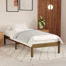 Estructura cama sin colchón madera maciza marrón miel 100x200cm