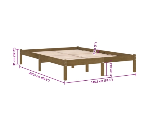 Estructura de cama madera maciza de pino marrón miel 140x200 cm