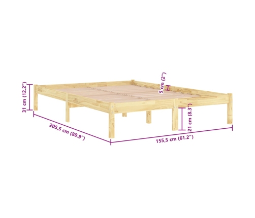 Estructura de cama doble sin colchón madera maciza