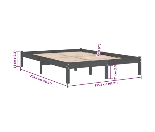 Estructura de cama doble sin colchón madera maciza gris