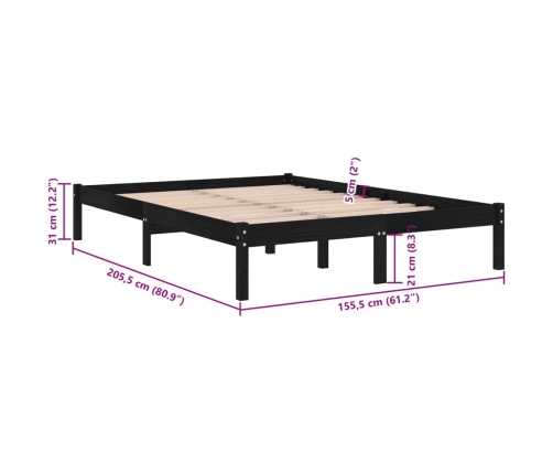 vidaXL Estructura de cama madera maciza negra King Size 150x200 cm