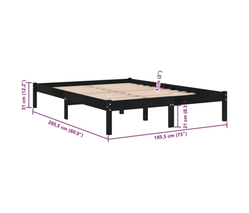 Estructura de cama doble sin colchón madera maciza negro