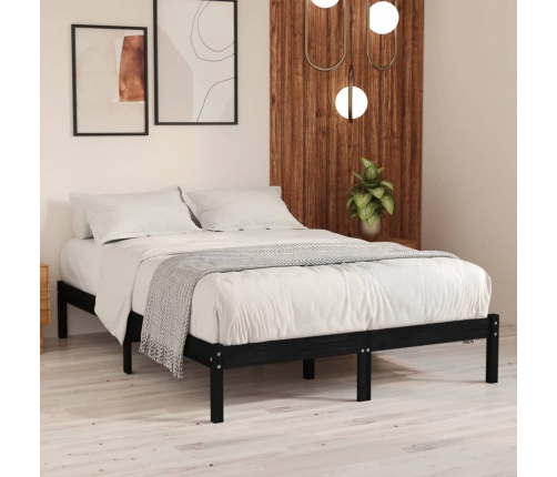 Estructura de cama doble sin colchón madera maciza negro