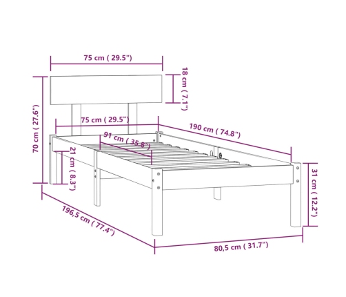 Estructura de cama individual pequeña sin colchón madera blanco