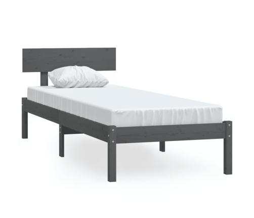 Estructura de cama madera maciza pino individual gris 90x190cm