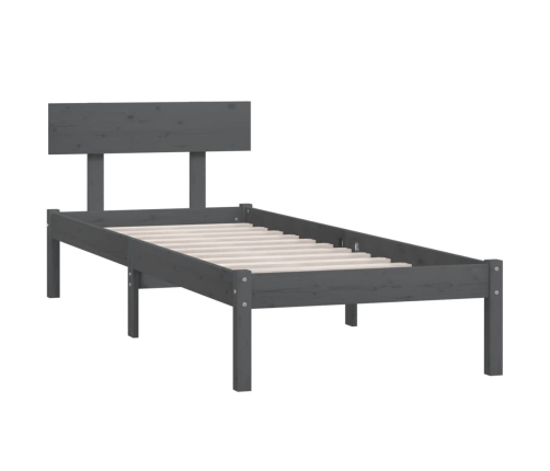 Estructura de cama madera maciza pino individual gris 90x190cm