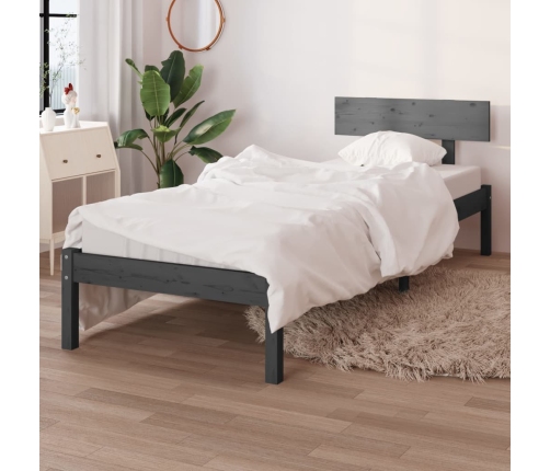 Estructura de cama madera maciza pino individual gris 90x190cm