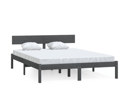 Estructura de cama doble pequeña sin colchón madera maciza gris