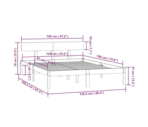 Estructura de cama doble pequeña sin colchón madera maciza gris