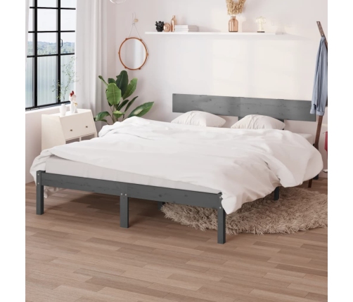 Estructura de cama doble pequeña sin colchón madera maciza gris